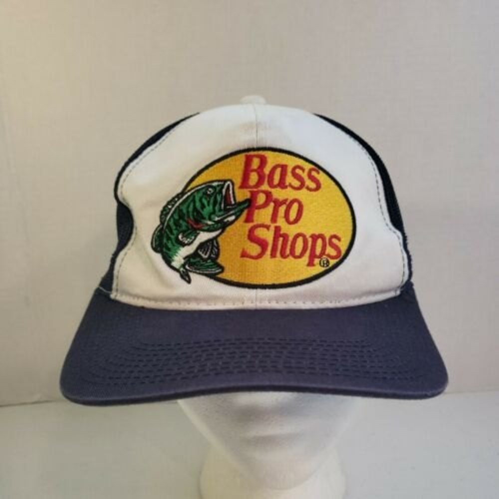 Vintage Bass Pro Shop Blue/White Trucker Meshback Snapback Hat